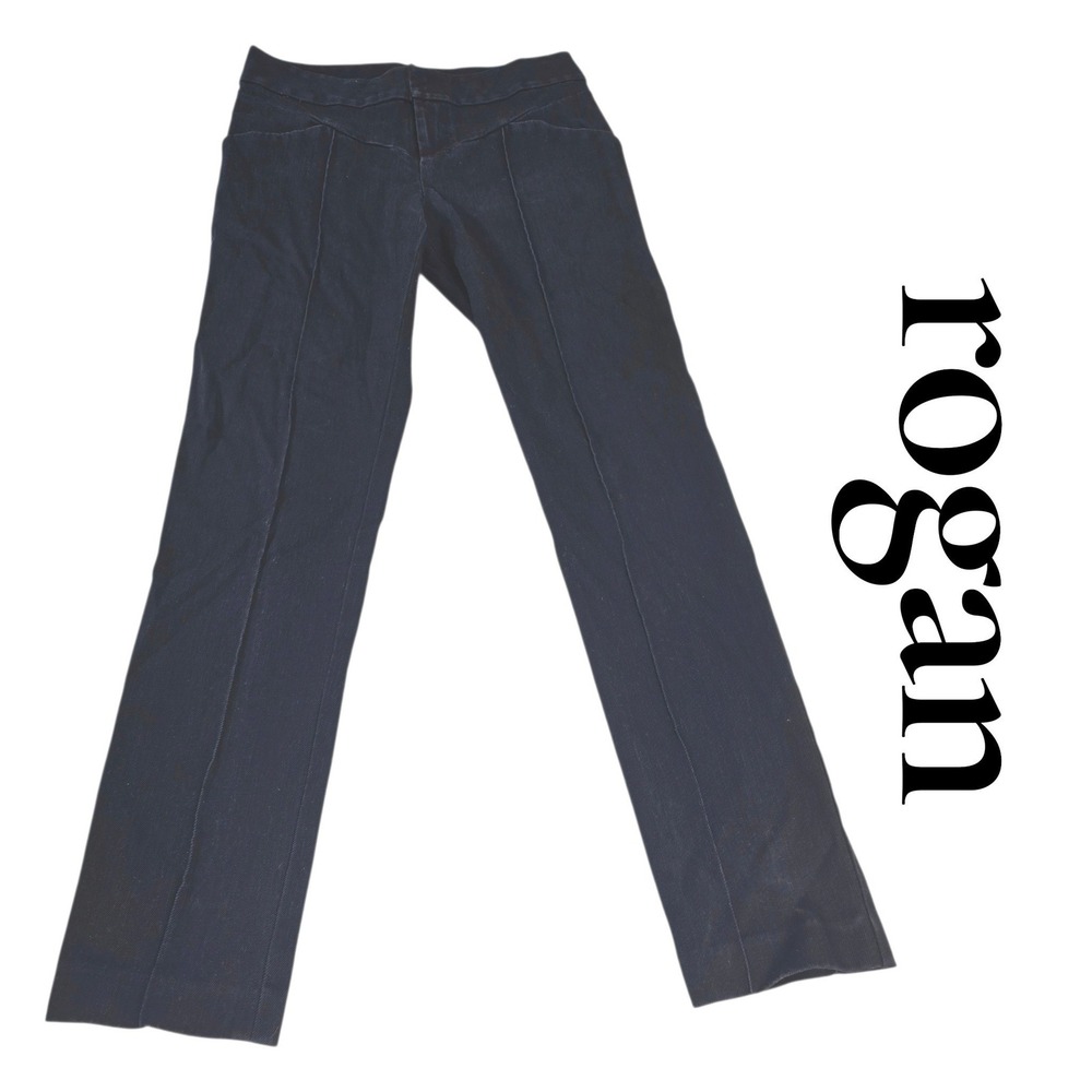 Rogan NYC Pants Women 6 Black Cotton Blend Slim Straight Seamed Made in USA Chic